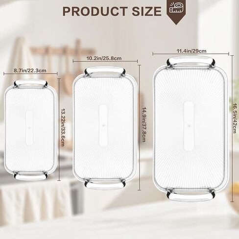 Serving Tray with Handles Set of 3 Rectangular Large Serving Platters 18.3/16.7/14.8 Inch White Plates for Dinner, Party, Entertaining in Saudi Arabia