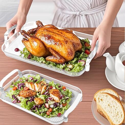 Serving Tray with Handles Set of 3 Rectangular Large Serving Platters 18.3/16.7/14.8 Inch White Plates for Dinner, Party, Entertaining in Saudi Arabia