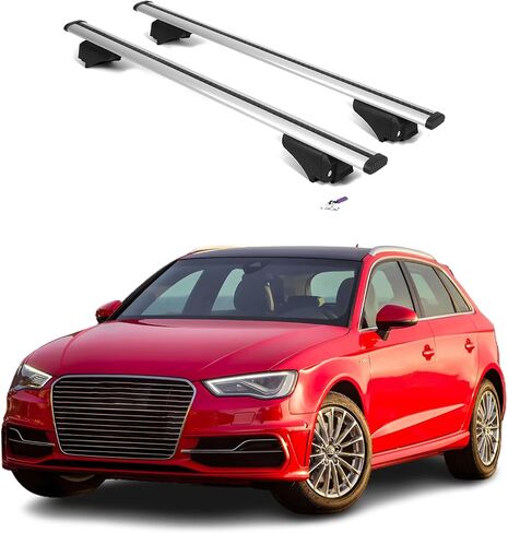 ERKUL Roof Rack Cross Bars for Audi A3 Sportback e-tron 2016-2018 | Aluminum Crossbars with Anti Theft Lock for Rooftop | Compatible with Flush Rails - Silver in Kuwait