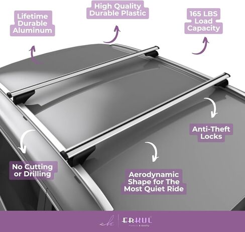 ERKUL Roof Rack Cross Bars for Audi A3 Sportback e-tron 2016-2018 | Aluminum Crossbars with Anti Theft Lock for Rooftop | Compatible with Flush Rails - Silver in Kuwait