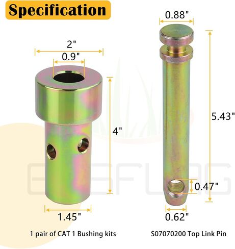 2 Pack TK95029 CAT 1 Quick Hitch Adapter Bushing Kit, Including Link Pin Hitch 5-1/2" S07070200 and Heavy-Duty Lynch Pin with Ring Replaces S14114400 for Category I 3-Point Tractors in Kuwait