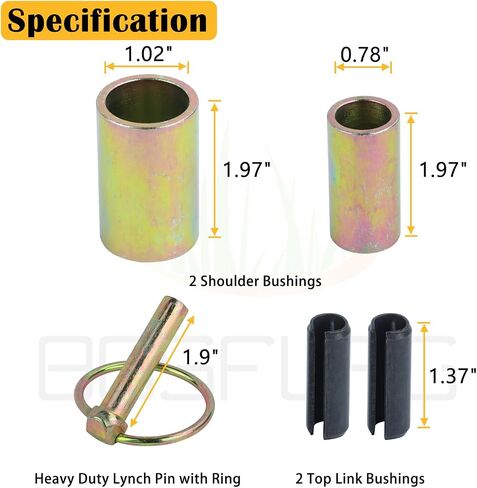 2 Pack TK95029 CAT 1 Quick Hitch Adapter Bushing Kit, Including Link Pin Hitch 5-1/2" S07070200 and Heavy-Duty Lynch Pin with Ring Replaces S14114400 for Category I 3-Point Tractors in Kuwait