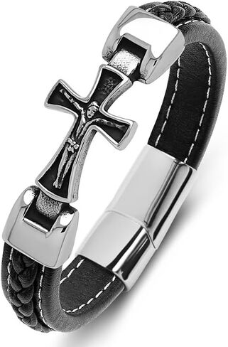 Cross Bracelet For Men, Cuff Bracelet Wristband Jewelry for Men 7.8" Stainless Steel Buckle Bangle in Kuwait