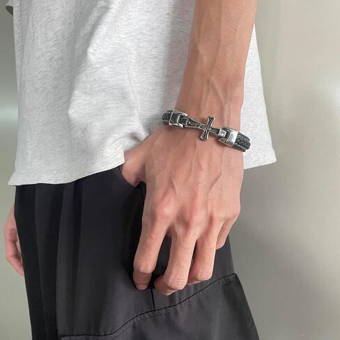 Cross Bracelet For Men, Cuff Bracelet Wristband Jewelry for Men 7.8" Stainless Steel Buckle Bangle in Kuwait