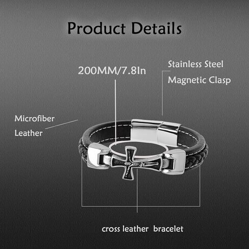 Cross Bracelet For Men, Cuff Bracelet Wristband Jewelry for Men 7.8" Stainless Steel Buckle Bangle in Kuwait