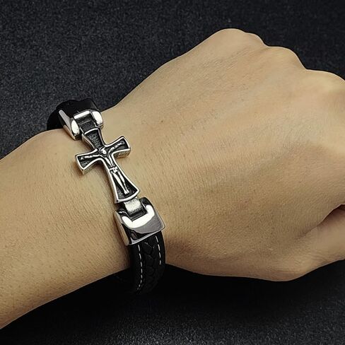 Cross Bracelet For Men, Cuff Bracelet Wristband Jewelry for Men 7.8" Stainless Steel Buckle Bangle in Kuwait