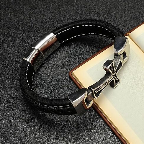 Cross Bracelet For Men, Cuff Bracelet Wristband Jewelry for Men 7.8" Stainless Steel Buckle Bangle in Kuwait