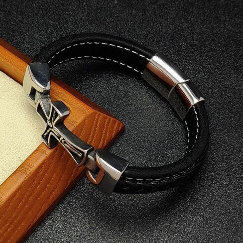 Cross Bracelet For Men, Cuff Bracelet Wristband Jewelry for Men 7.8" Stainless Steel Buckle Bangle in Kuwait