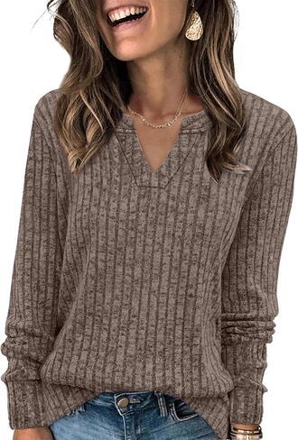 SAMPEEL Womens Tops Long Sleeve V Neck Pullover Fall Sweater Loose Fit Tunic Shirts Fashion Outfits 2025 in Saudi Arabia