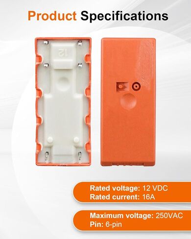6Pins 12VDC 16A Power Relay Replace RZHH-1A4-D012, for Household Appliances Automotive Electronics HVAC Systems, 2Pcs in Saudi Arabia
