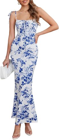 Parthea Women's Summer Floral Bodycon Backless Maxi Dress Sexy Lounge Slip Long Formal Party Evening Elegant Dress in Kuwait