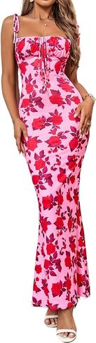 Parthea Women's Summer Floral Bodycon Backless Maxi Dress Sexy Lounge Slip Long Formal Party Evening Elegant Dress in Kuwait