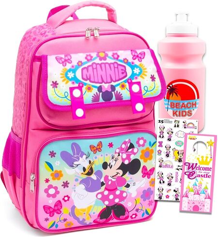 حقيبة ظهر Disney Minnie Mouse للفتيات - حزمة مع حقيبة مدرسية 15 بوصة بالإضافة إلى زجاجة ماء ، ملصقات ، المزيد | حقيبة ظهر ميني ماوس للفتيات ، الأطفال in Kuwait