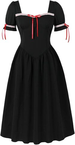 Wellwits Women's Bow Drop Waist Corset Style Vintage Gothic Dress in Kuwait