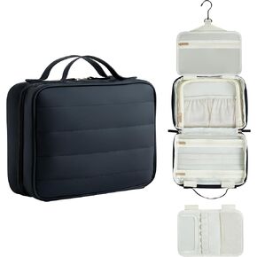 Toiletry Bag, Travel Bag for Women & Men, Portable Cosmetic Bag with Hanging Hook, Durable, Waterproof for Shampoo, Makeup, Essentials, Toiletries Acessories (Black) in Saudi Arabia