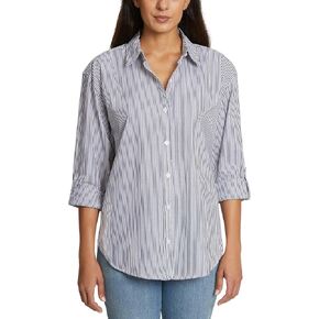 قميص أماندا نسائي كبير الحجم من Gloria Vanderbilt بأزرار سفلية وأكمام ملفوفة، أسود لوركس in Kuwait