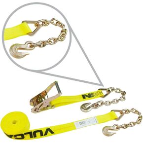 VULCAN Ratchet Strap with Chain Anchors - 2 Inch x 27 Foot - 2 Pack - Silver Series - 3,600 Pound Safe Working Load in Saudi Arabia