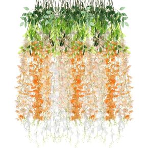 24 Pcs Wisteria Hanging Flowers 3.6 Feet Artificial Fake Wisteria Flower Vine Garland Ratta for Backdrop Wedding Decor Home Party(Pink, White) in Saudi Arabia