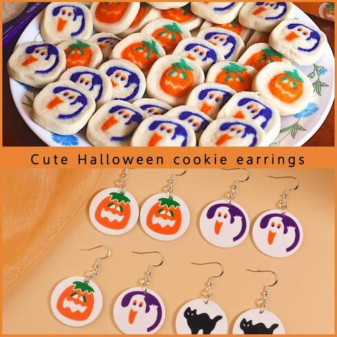 Cute Halloween Sugar Cookie Earrings Gifts For Bestie Friend Daughter Funny Food Fall Spooky Lightweight Hypoallergenic Earrings Studs in Kuwait