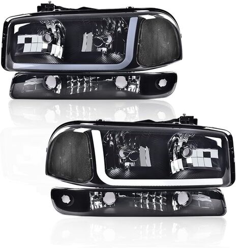 G-PLUS LED Headlights Assembly Compatible with 1999-2007 GMC Sierra 1500HD 2500HD 3500/Fit 1999-2006 GMC Yukon XL 1500 2500,DRL Headlamps Pair Smoky Lens Black Housing Clear Reflector,faros delanteros in Saudi Arabia