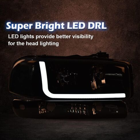 G-PLUS LED Headlights Assembly Compatible with 1999-2007 GMC Sierra 1500HD 2500HD 3500/Fit 1999-2006 GMC Yukon XL 1500 2500,DRL Headlamps Pair Smoky Lens Black Housing Clear Reflector,faros delanteros in Saudi Arabia