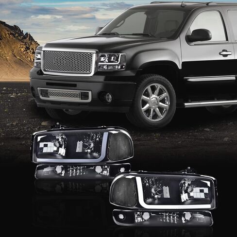 G-PLUS LED Headlights Assembly Compatible with 1999-2007 GMC Sierra 1500HD 2500HD 3500/Fit 1999-2006 GMC Yukon XL 1500 2500,DRL Headlamps Pair Smoky Lens Black Housing Clear Reflector,faros delanteros in Saudi Arabia