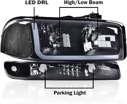 G-PLUS LED Headlights Assembly Compatible with 1999-2007 GMC Sierra 1500HD 2500HD 3500/Fit 1999-2006 GMC Yukon XL 1500 2500,DRL Headlamps Pair Smoky Lens Black Housing Clear Reflector,faros delanteros in Saudi Arabia