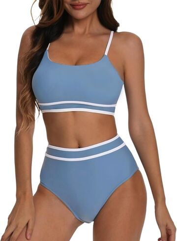 بيكيني كاراك للسيدات المرتفع محيط بقطعة قطعتين من سباحة السباحة الأشرطة القابلة للتعديل بدلات رياضية للاستحمام in Kuwait
