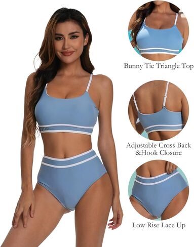 بيكيني كاراك للسيدات المرتفع محيط بقطعة قطعتين من سباحة السباحة الأشرطة القابلة للتعديل بدلات رياضية للاستحمام in Kuwait