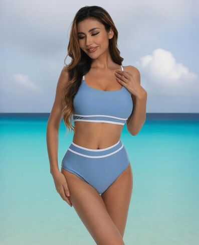 بيكيني كاراك للسيدات المرتفع محيط بقطعة قطعتين من سباحة السباحة الأشرطة القابلة للتعديل بدلات رياضية للاستحمام in Kuwait