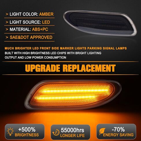 Gempro LED Side Marker Corner Lights for Mercedes Benz C230 2002-2007, C240 2001-2005 Amber Front Bumper Parking Lamps, 2PCS (Smoked Len) in Saudi Arabia
