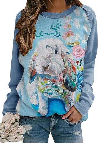 Efofei Womens Easter Bunny Sweatshirts عرضة قمصان أرنب لطيفة لطيفة الحجم in Kuwait