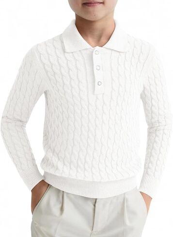 Haloumoning Boys Cable Knit Polo Shirt Kids Long Sleeve Sweater Fall Fashion Clothes 5-14 Years in Saudi Arabia
