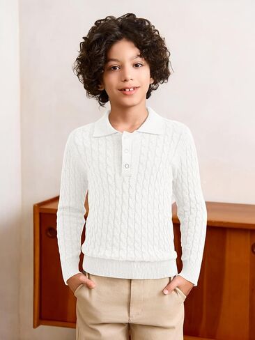 Haloumoning Boys Cable Knit Polo Shirt Kids Long Sleeve Sweater Fall Fashion Clothes 5-14 Years in Saudi Arabia