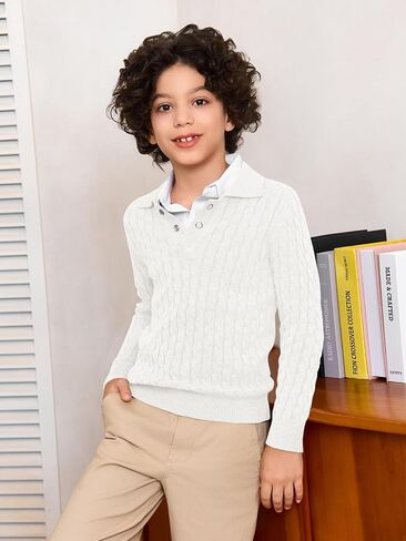 Haloumoning Boys Cable Knit Polo Shirt Kids Long Sleeve Sweater Fall Fashion Clothes 5-14 Years in Saudi Arabia