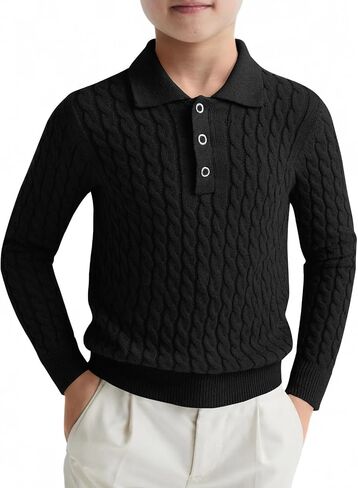 Haloumoning Boys Cable Knit Polo Shirt Kids Long Sleeve Sweater Fall Fashion Clothes 5-14 Years in Saudi Arabia