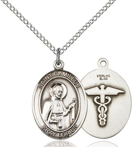 Bonyak Jewelry St. Camillus of Lellis - قلادة ميدالية بيضاوية مصنوعة يدويًا في الفضة الاسترليني in Kuwait