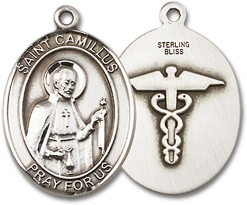 Bonyak Jewelry St. Camillus of Lellis - قلادة ميدالية بيضاوية مصنوعة يدويًا في الفضة الاسترليني in Kuwait