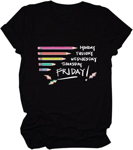قميص معلم مضحك يعود إلى مدرس المدرسة Tshirt رسومات لطيفة من الاثنين إلى الجمعة تي شيرت تعليم Tee Tops Life Life in Kuwait