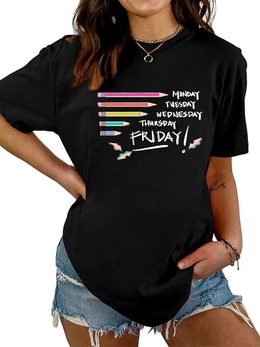 قميص معلم مضحك يعود إلى مدرس المدرسة Tshirt رسومات لطيفة من الاثنين إلى الجمعة تي شيرت تعليم Tee Tops Life Life in Kuwait