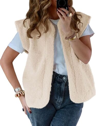 Tankaneo Womens Fuzzy Fleece Stest Lightweightyless Open Front Sherpa Jacket Fall Warm Wark in Saudi Arabia