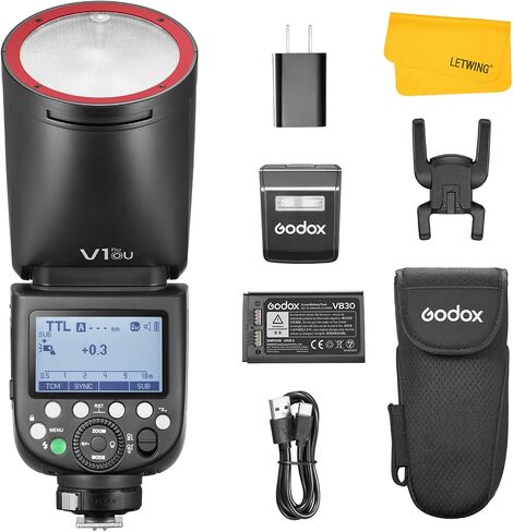 GODOX V1ProCU V1Pro-CU Flash for Canon, 2.4G TTL Flash HSS 1/8000s, 2980mAh Li-ion Battery, Detachable Sub Flash SU-1, External Flash Speedlite Compatible for Canon Camera(USA Version) in Saudi Arabia