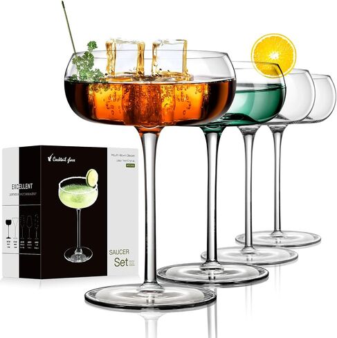 LUNA & MANTHA Martini Glasses Set of 4, Hand Blown Crystal Large Martini Glass Set 9oz, Elegant Cocktail for Bar, Manhattan, Gin, Tequila Gift Set for Birthday, Housewarming in Saudi Arabia