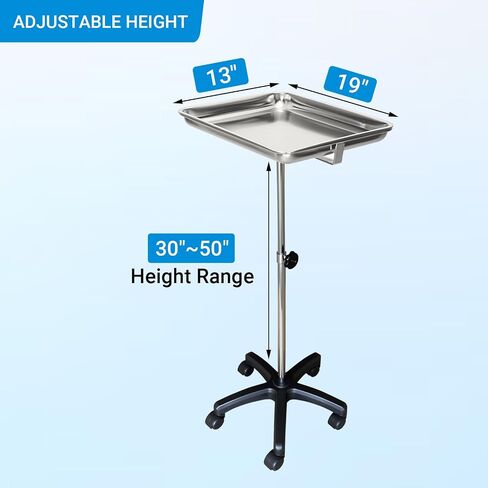 Mayo Instrument Stand - عربة خدمة الهاتف المحمول ومحطة الجدول لمستلزمات عيادة الحيوانات الأليفة الأسنان ، مع ارتفاع صينية العمل 30 "-50" الارتفاع in Kuwait