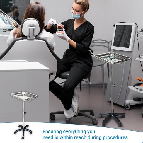 Mayo Instrument Stand - عربة خدمة الهاتف المحمول ومحطة الجدول لمستلزمات عيادة الحيوانات الأليفة الأسنان ، مع ارتفاع صينية العمل 30 "-50" الارتفاع in Kuwait