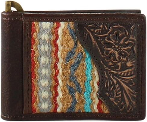 ARIAT Men's Leather Bifold Money Clip Wallet with Floral Tooled Design and Wool Southwestern Pattern in Saudi Arabia