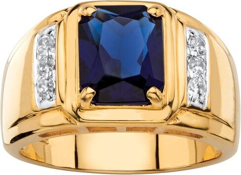 Palm Beach Jewelry Men's Yellow Gold-plated Emerald Cut Created Blue Sapphire and Diamond Accent Ring Sizes 8-16 in Saudi Arabia