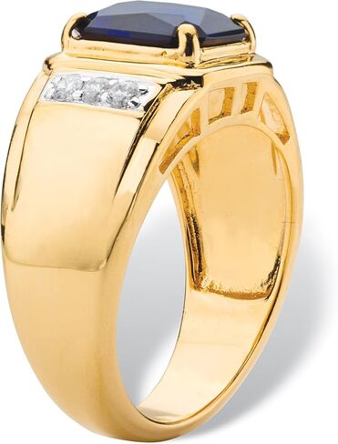 Palm Beach Jewelry Men's Yellow Gold-plated Emerald Cut Created Blue Sapphire and Diamond Accent Ring Sizes 8-16 in Saudi Arabia