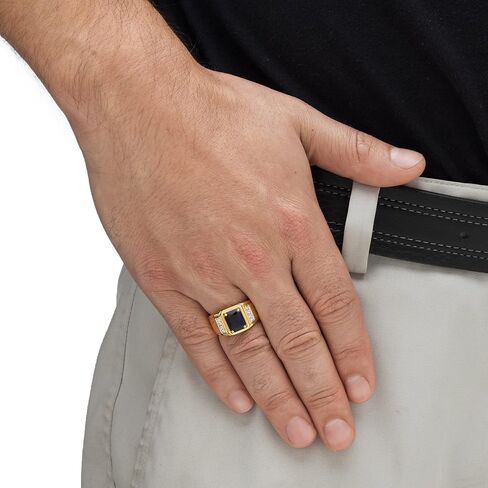 Palm Beach Jewelry Men's Yellow Gold-plated Emerald Cut Created Blue Sapphire and Diamond Accent Ring Sizes 8-16 in Saudi Arabia