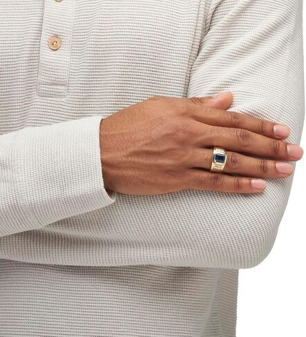 Palm Beach Jewelry Men's Yellow Gold-plated Emerald Cut Created Blue Sapphire and Diamond Accent Ring Sizes 8-16 in Saudi Arabia